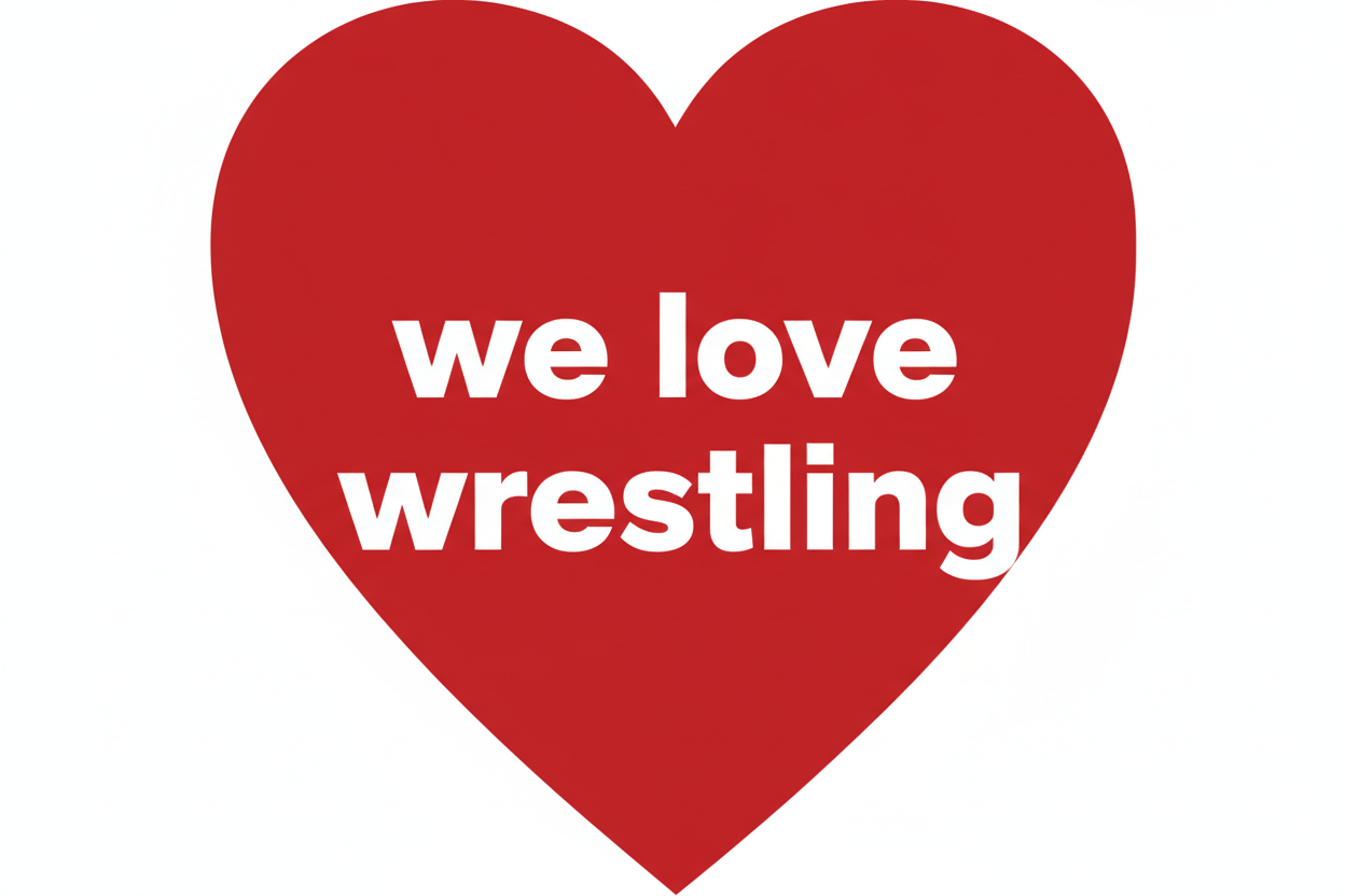 genrate a new logo just a read heart  with a white text inside "we love wrestling"